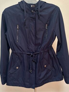 Ambiance Navy Hooded Utility Anorak with Drawstring Waist